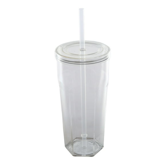 Mainstays 20oz Plastic Tumbler with Screw Top Lid and Straw, Clear