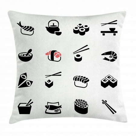 Sushi Throw Pillow Cushion Cover Minimalist Art Japanese Dishes