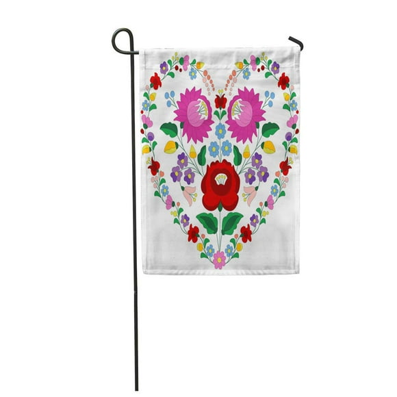 POGLIP Heart Made Traditional Hungarian Pattern from Kalocsa Region Garden Flag Decorative Flag House Banner 28x40 inch