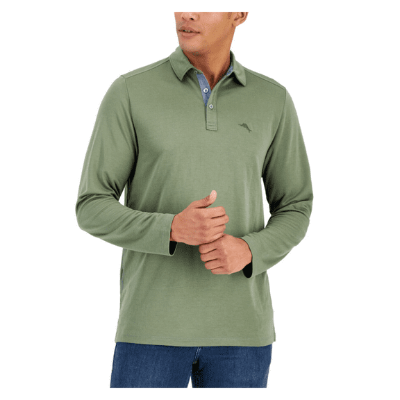 Tommy Bahama Men's Kohala Peak Long-Sleeve Polo Shirt, DK Fern, Medium
