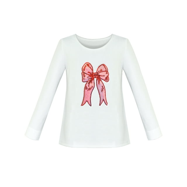 T-shirt Blanc pour Filles Nœud Papillon Manches Longues 12 Ans