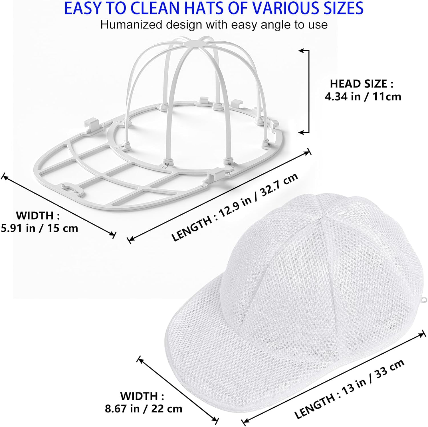 Hat Washer Cage Hat Cleaner for Baseball Caps Fit for Adults and Kids Hats, White