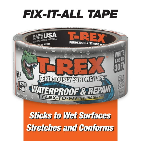 T-Rex Ferociously Strong White Waterproof and Repair Tape 1.88 in x 10 yd