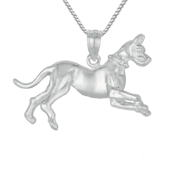 925 Sterling Silver Necklace w/ Great Dane Dog 3D Solid Pendant Charm