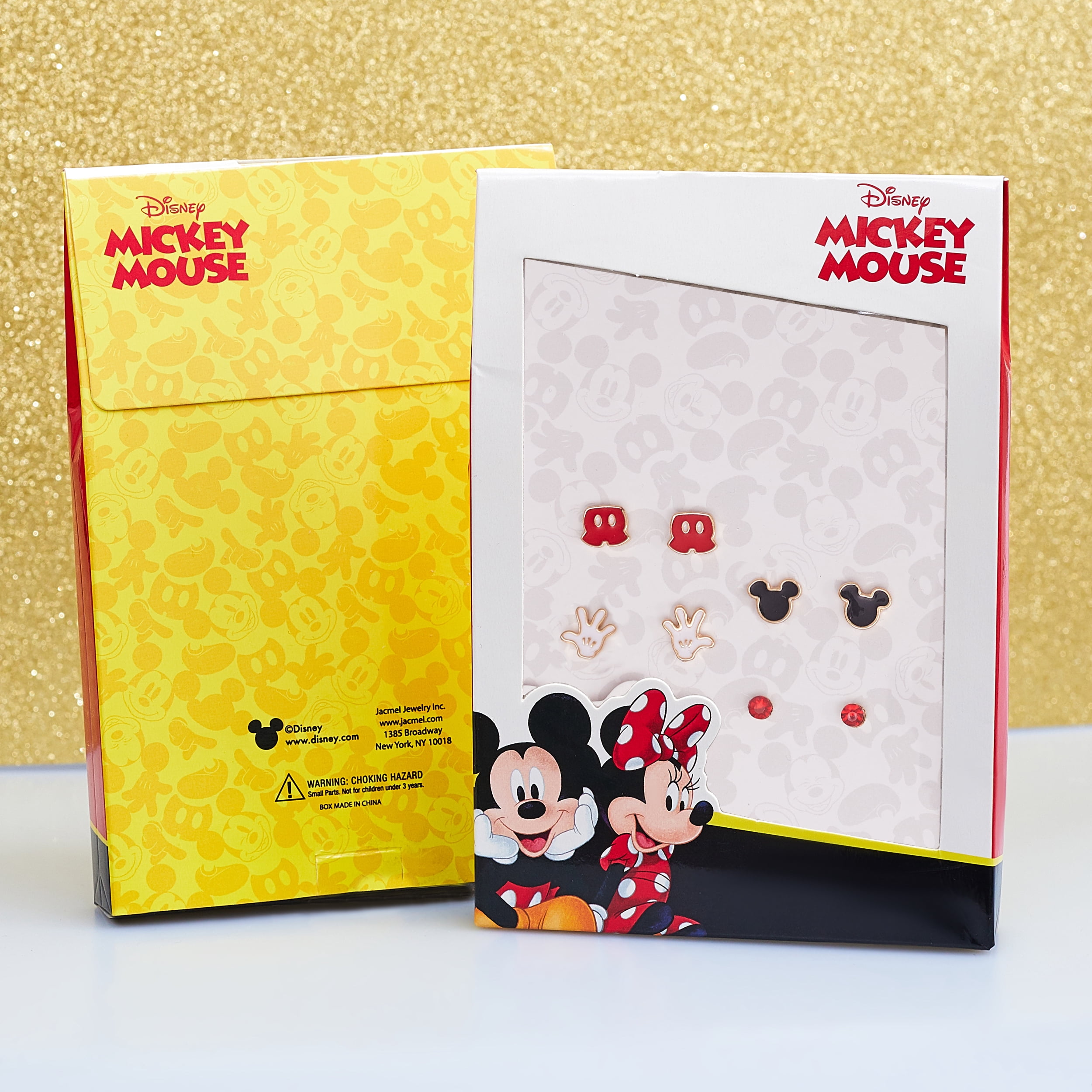 Disney Mickey and Minnie Mouse Fashion Stud Earring - Classic Mickey, Black/Red/Gold - 4 pairs