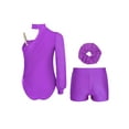 thumbnail image 2 of Haitryli Kids Girls Long Sleeve Gymnastics Leotard Ballet Dance Jumpsuit with Shorts and Hair Scrunchies Set Purple 14, 2 of 3