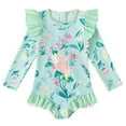 thumbnail image 2 of Hienoo Toddler Girls One-Piece Swimsuit Flower Print Long Sleeve Rashguard Bathing Suit, 2 of 8