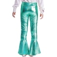 thumbnail image 2 of Xnihocha Kids Girls Boys Dance Trousers Pants Shiny Metallic Flared Pants Ruffle Bell Bottom Streetwear Lake Green 16, 2 of 7