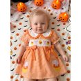 thumbnail image 5 of RUINIXCW Toddler Baby Girl Halloween Dress Outfit Little Baby Girls Summer Fall Smocked Dress Clothes Funny Ghost Candy Corn Embroidery  Doll Collar Short Sleeve Gingham Plaid Dress, 5 of 9