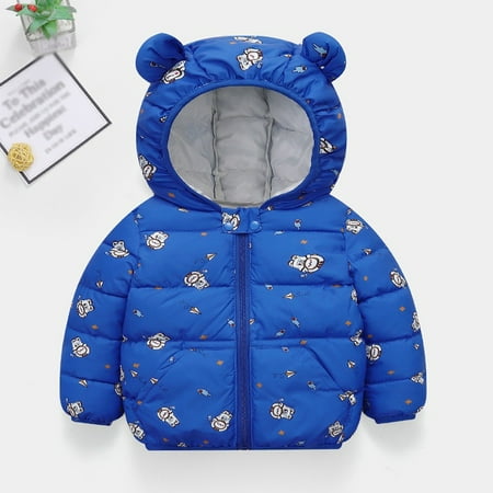 

ZHUASHUM Jacket For Toddler Baby Boys Girls Winter Warm Cartoon Print Down Bear Ears Hooded Padded Outwear