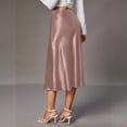 thumbnail image 2 of Skirts For Women Midi Length Elegant Satin Skirt High Waist Silky Fishtail Skirt Glossy Fake Silk Mid-Calf Skirt For Commute Party Outings Pink XS, 2 of 5