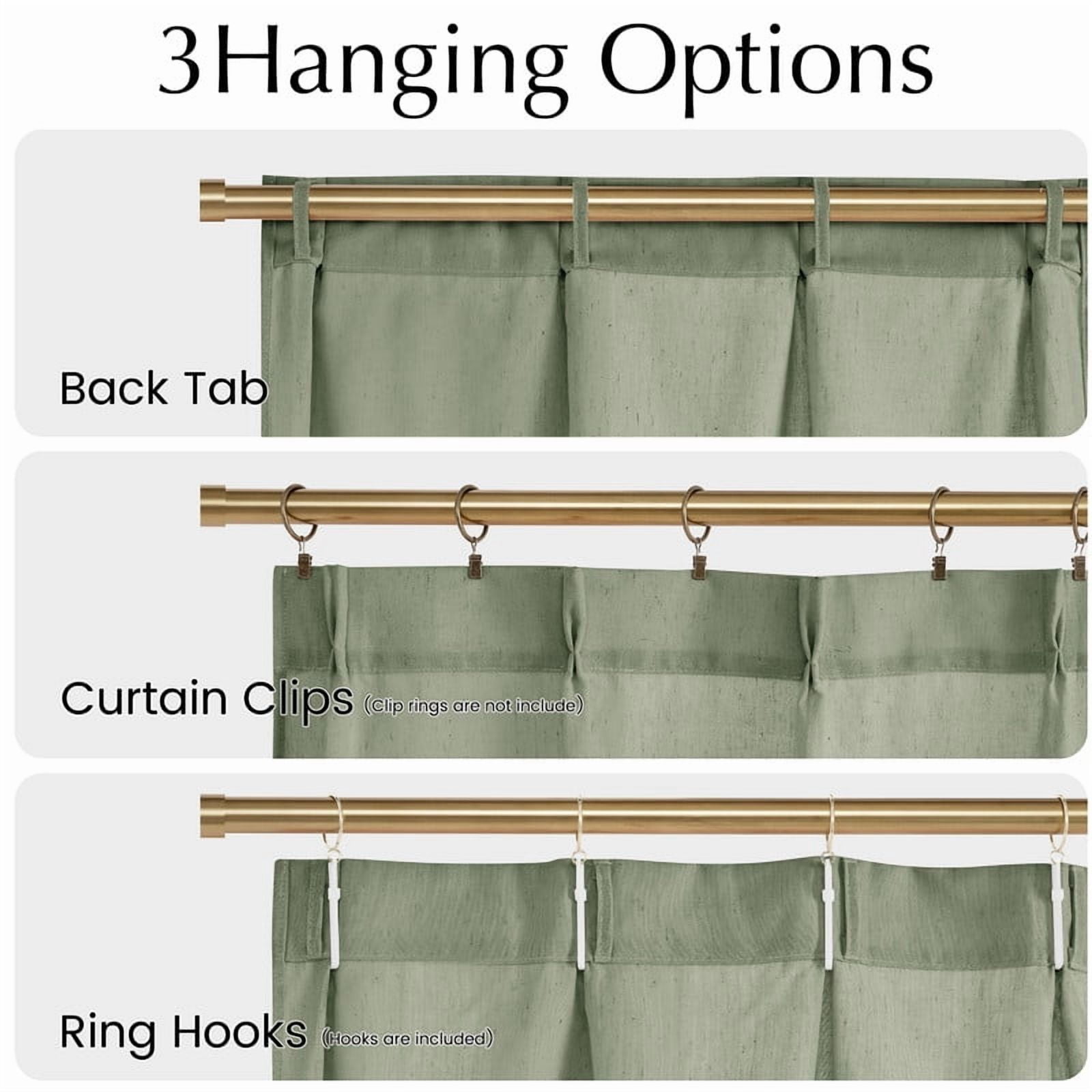 NICETOWN Pinch Pleated Linen Valance 18 Inches Long, Sage Green Cafe Curtains French Country Light Filtering Short Curtains for Bedroom Living Room, 40"x18", 1 Pair