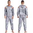 thumbnail image 3 of Traje de sudoración para hombre, chaqueta con capucha de manga larga, ropa de abrigo y pantalones largos de cintura elástica, traje de sudoración de PVC para entrenamiento en gimnasio, 3 of 5
