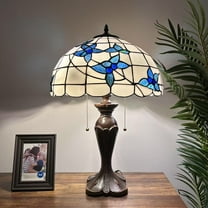 Tiffany Table Lamp White Stained Glass Blue Flowers Included LED Bulbs For Living Room Bedroom Bedside 16"W*16"D*24"H