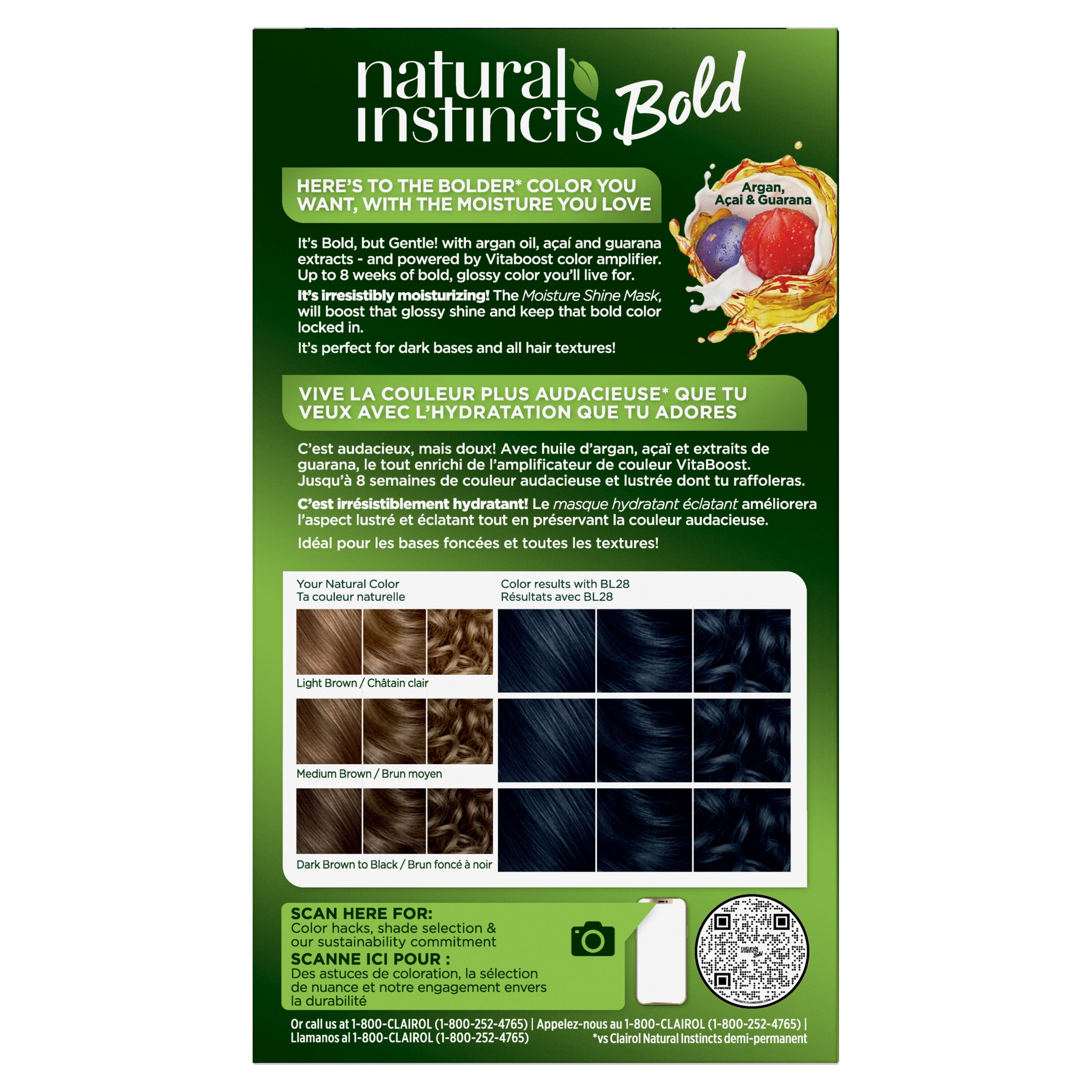 Clairol Natural Instincts Bold Hair Dye, Permanent Hair Color, BL28 Blue Black Colibri, 1 Application