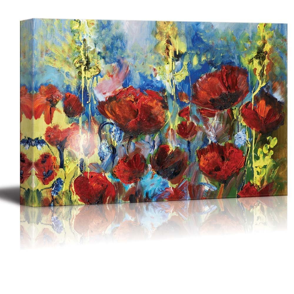 16x24" Hand Painted Red Poppies Flower Oil Painting On Canvas Wall Art 