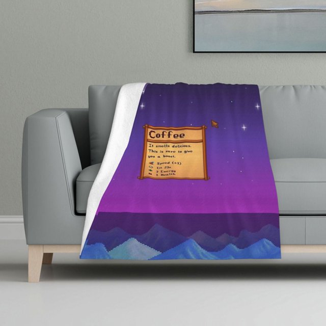 Manta con estampado multicolor, manta de franela súper suave, ligera y esponjosa, manta de cama de felpa Stardew Valley Coffee