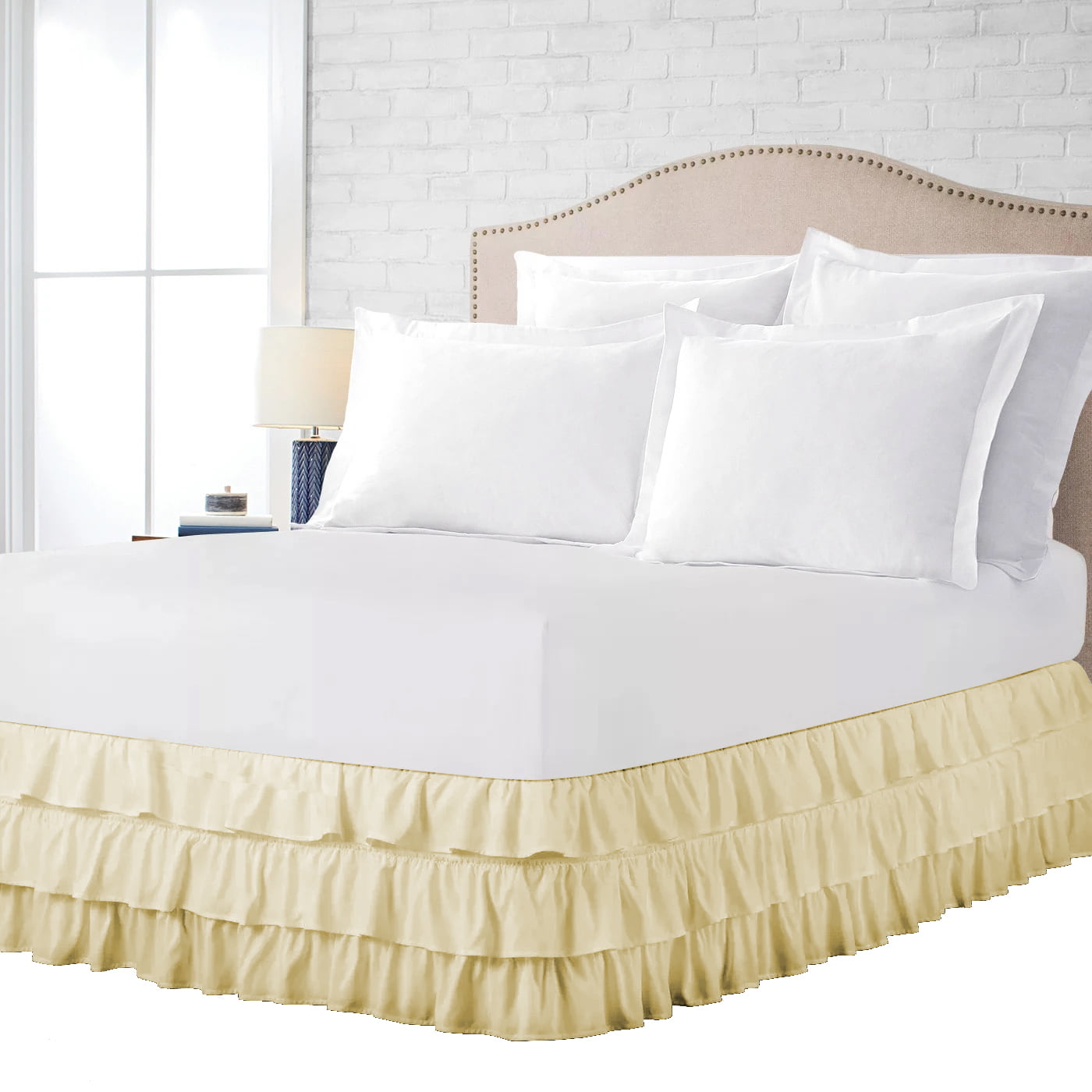 Dust Ruffle Bed Skirt Ivory with Split Corner Egyptian Cotton 600 Tc Easy Fit 