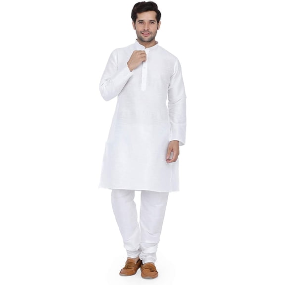 Royal Kurta Mens Cotton Art Silk Kurta Churidaar Set White 44