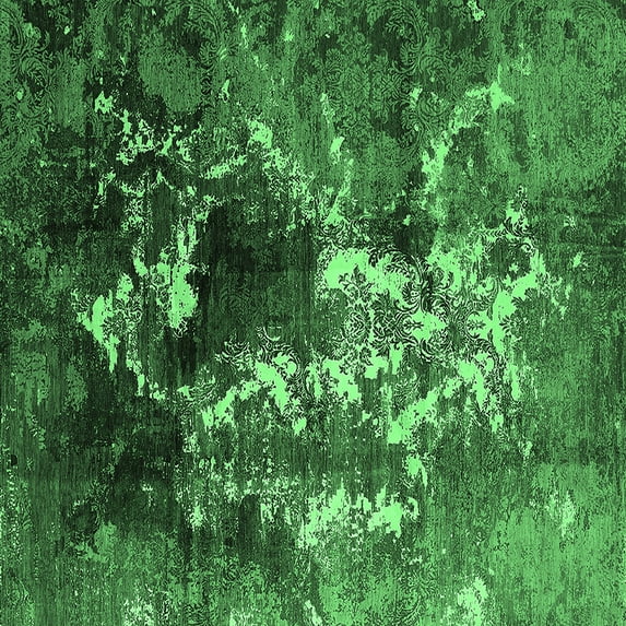 Ahgly Company Indoor Square Oriental Emerald Green Industrial Area Rugs, 6' Square