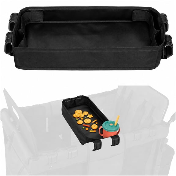 DAZO Stroller Wagon Snack Tray Compatible with WonderFold W2 with Faux Leather Surface and Cup Holders 15 x 7.5 x 3 in