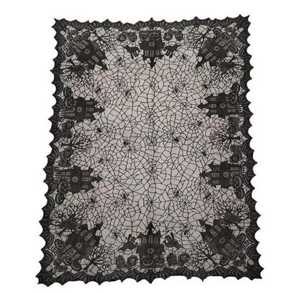 Fridja Black Lace Overlay Tabletop Collection Gothic Halloween Decor Tablecloth 53x69 inch Spider Web Halloween Decorations