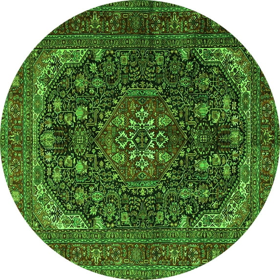 Ahgly Company Indoor Round Medallion Green Traditional Area Rugs, 7' Round