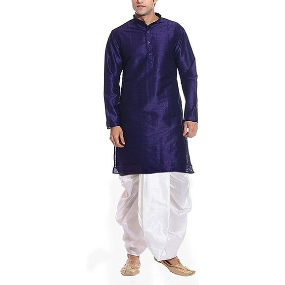 Royal Kurta Men's Blue Silk Blend Festive Dhoti Kurta Set
