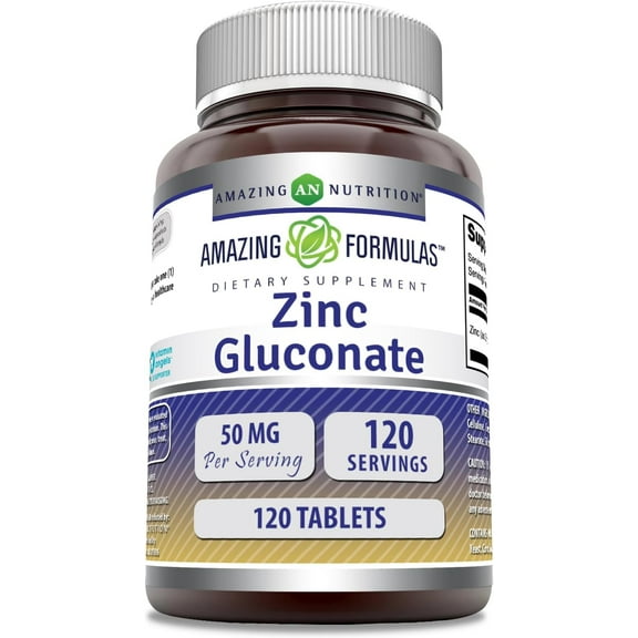 Amazing Formulas Zinc Gluconate 50Mg Per Serving 120 Tablets Supplement | Non-GMO | Gluten-Free | Made in USA