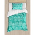 thumbnail image 3 of Dahlia Flower Decor King Size Duvet Cover Set, Repeating Figures Fashioned Dots Spots Mother Earth Peony Graphic Image, Decorative 3 Piece Bedding Set with 2 Pillow Shams, White Teal, by Ambesonne, 3 of 3