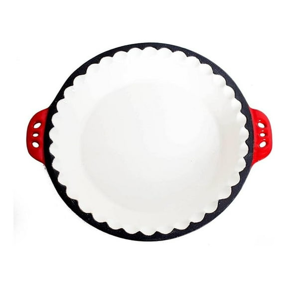 Extra Deep Pie Pan, Enamel Coated Cast Iron Bakeware with Crimped Edges and Handles, 10.25 inches