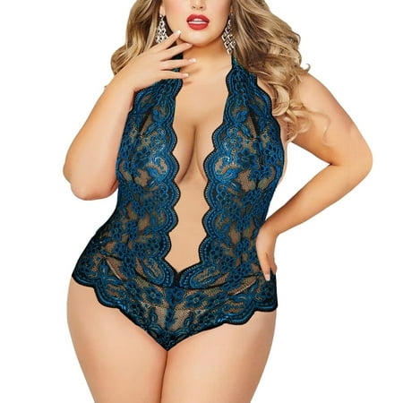 

Yuelianxi Plus Size Fashion Lingerie V Neck High Waist Floral Lace Criss Cross Bra And Panty 2 Piece Set No Underwire