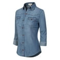 thumbnail image 3 of MixMatchy Women's Roll up Sleeve Button Down Chambray Denim Shirt (S-3XL), 3 of 3