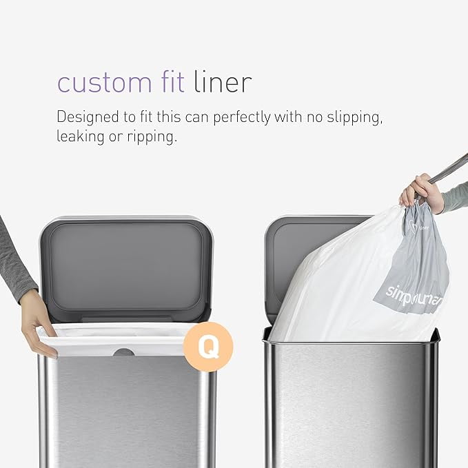 simplehuman Code Q Custom Fit Drawstring Trash Bags in Dispenser Packs, 200 Count, 50-65 Liter / 13-17 Gallon, White