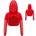 thumbnail image 5 of Aislor Kids Girls Mesh Long Sleeve Drawstring Hooded Crop Top for Hip Hop Jazz Dance Costume Red 16, 5 of 7