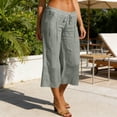 thumbnail image 4 of FAIWAD Linen Pants for Women Wide Leg Drawstring Elastic Waist Trouser Summer Loose Beach Vacation Capris with Pockets, 4 of 8