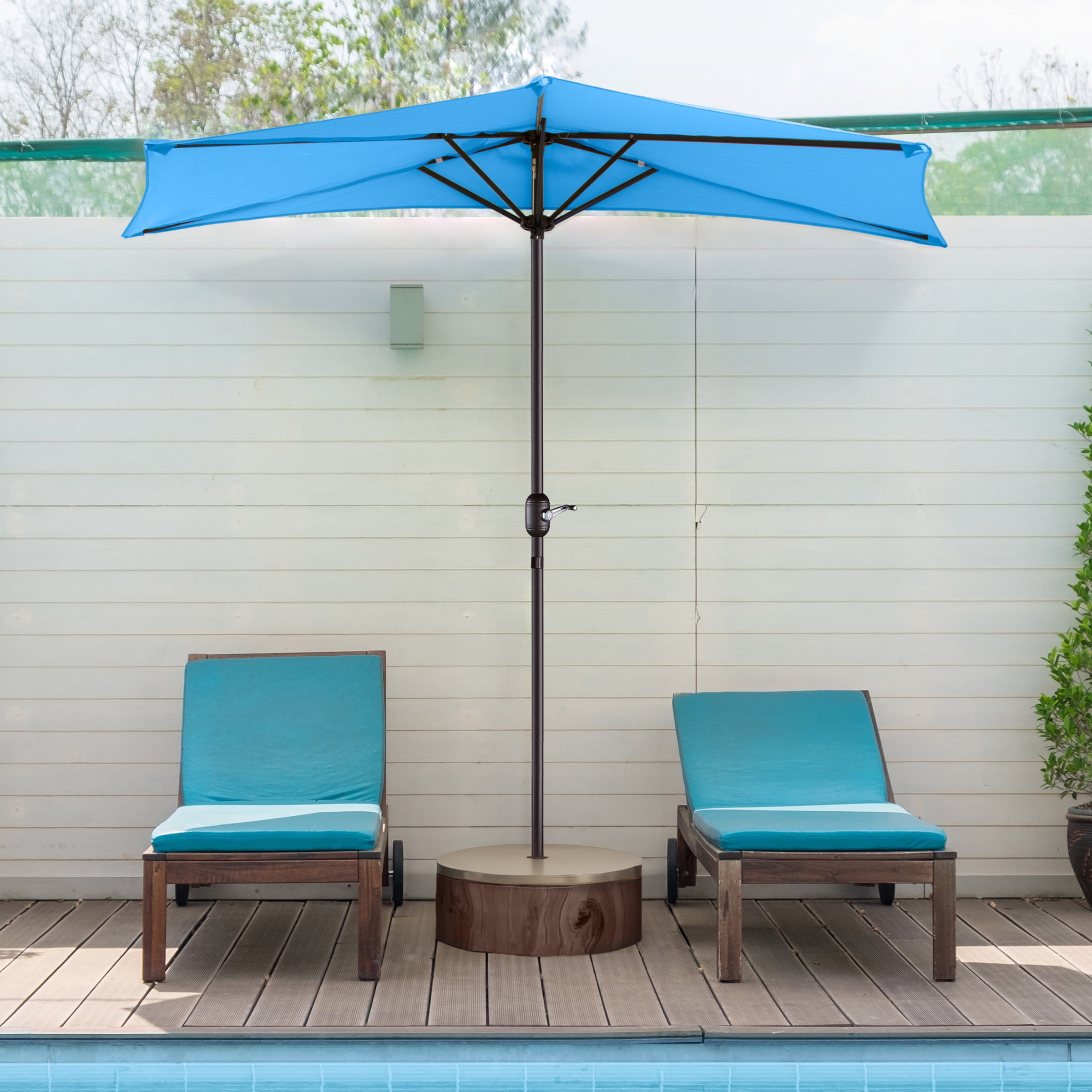 Villacera 9FT Outdoor Half Patio Umbrella - Balcony Furniture, Blue