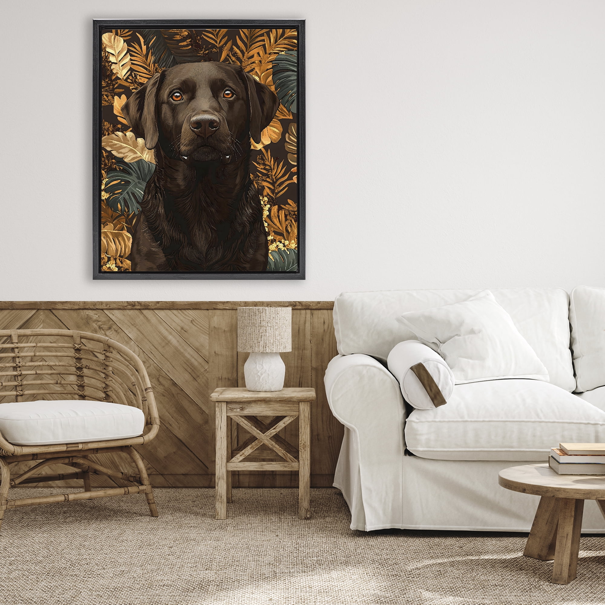 Stupell Industries Labrador with Golden Leaves Black Framed Floater Canvas Wall Art, design by Creative Studio