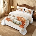 thumbnail image 3 of Erosebridal Pumpkin Leaves Quilt King 3 Pieces,Fall Harvest King Coverlet Set,White Orange Green,1 Bedspread and 2 Pillowcases, 3 of 7