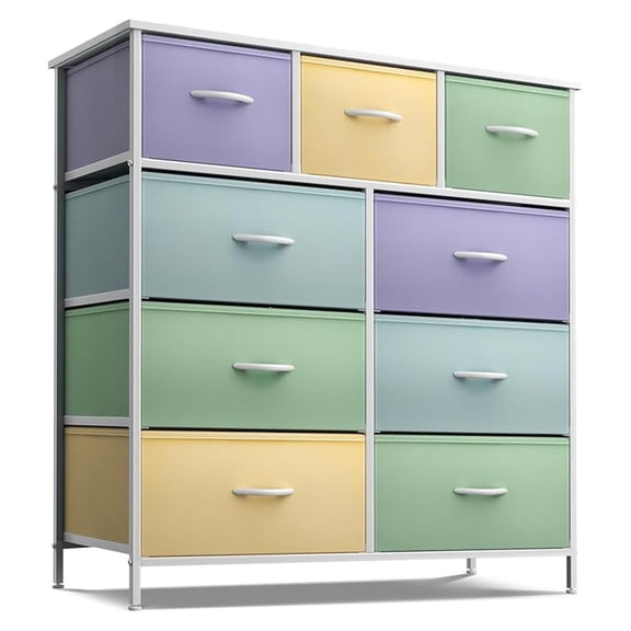 Dresser with 9 Drawers - Furniture Storage Chest Tower Unit for Bedroom, Hallway, Closet, Office Organization - Steel Frame, Wood Top, Fabric Bins (Pastel 1, Pastel)