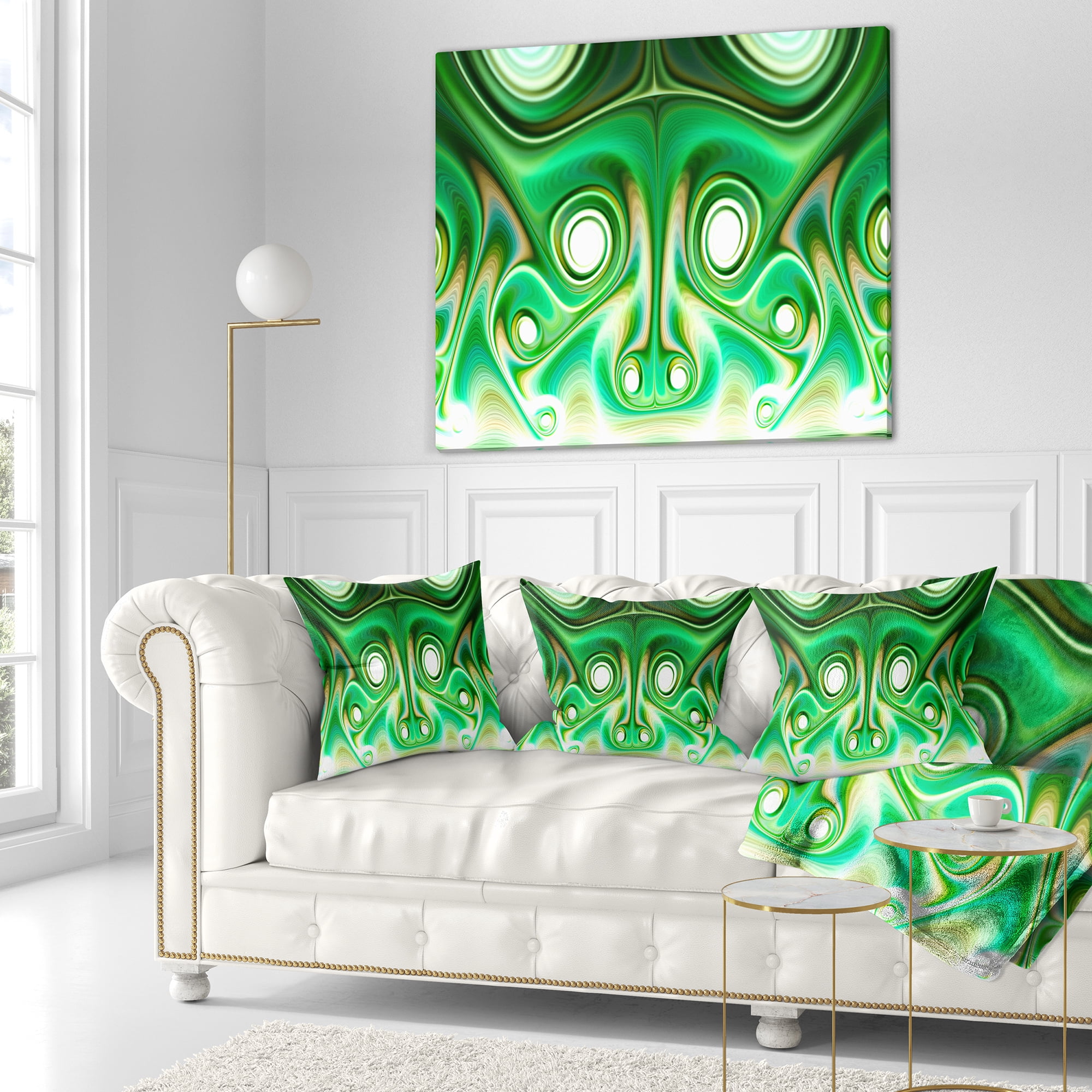Designart Vibrant Green Fractal Flower Design - Abstract Throw Pillow - 18x18