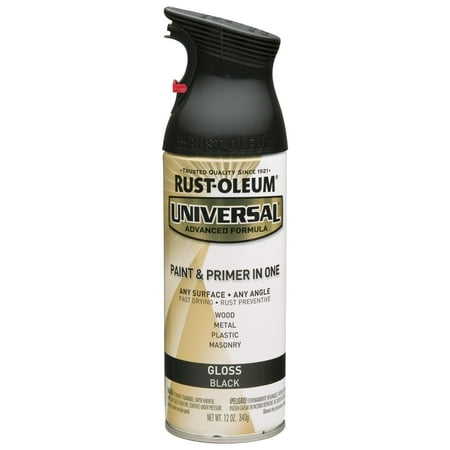- Rust-Oleum Universal All Surface Gloss Black Spray Paint and Primer in 1, 12 oz