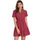 thumbnail image 1 of Vestido Camisero De Algodón Con Botones Para Mujer, Cuello Con Volantes, Dobladillo Con Cinturón, Manga Corta, Informal, Por Encima De La Rodilla, Camisero Vino rojo M, 1 of 7