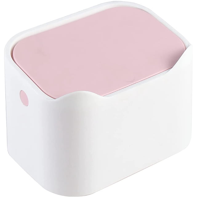 Bote de basura de mesa pequeño, mini bote de basura de mesa portátil, tapa tipo prensa, soporte para caja de pañuelos de escritorio para el hogar, oficina, cocina, dormitorio, baño, automóvil, blanco BRILLAR Rojo Verde