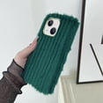 thumbnail image 3 of Compatible with iPhone 15 Plush Case Stripe Pattern Fluffy Fuzzy Furry Warm Plush Phone Case Girly Women Girls Smooth Cozy Winter Soft TPU Warm Hair Fur Shockproof Phone Cover, Green, 3 of 11