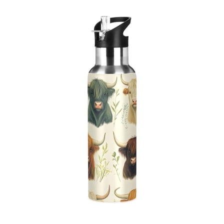 ALAZA Highland Cattles Water Bottle Insulated Flask Stainless Steel Straw Lid 20 oz