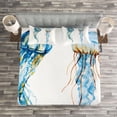 thumbnail image 3 of Ambesonne Nautical Quilted Bedspread Set 3 Pcs, Jellyfish Exotic Sea, Queen Size, Blue, 3 of 3