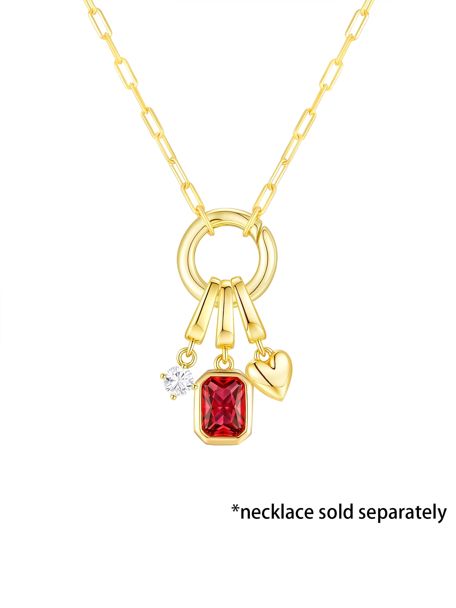 Brilliance Fine Jewelry Simulated Ruby and Simulated Diamond Charm Set in 14KT Gold Plated Sterling Silver