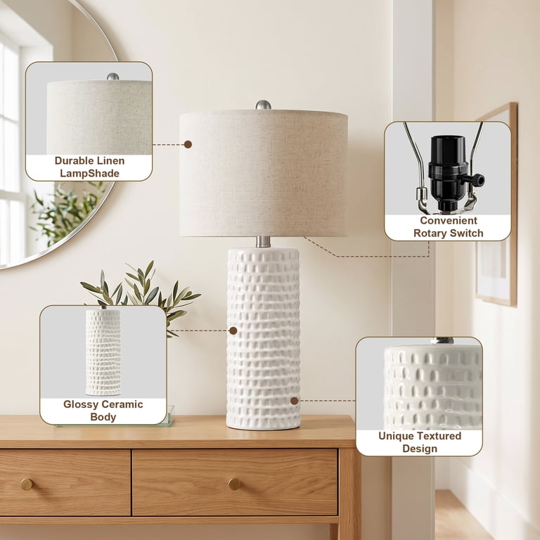 Oneach 24.5 in White Ceramic Table Lamps Set of 2 photo 2