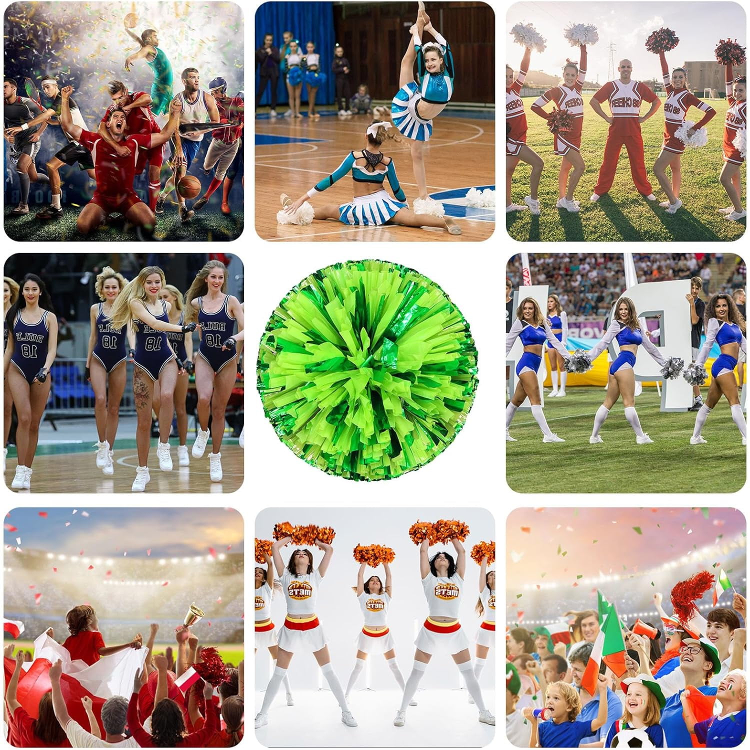 20 PCS Metallic Cheerleading Pom Pom for Team Spirit Sports Dance Cheering Kids Adults-Ring Style